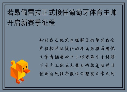 若昂佩雷拉正式接任葡萄牙体育主帅开启新赛季征程